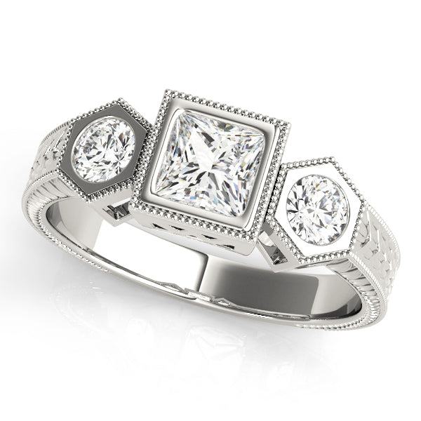 Square 3 Stone Princess Engagement Ring