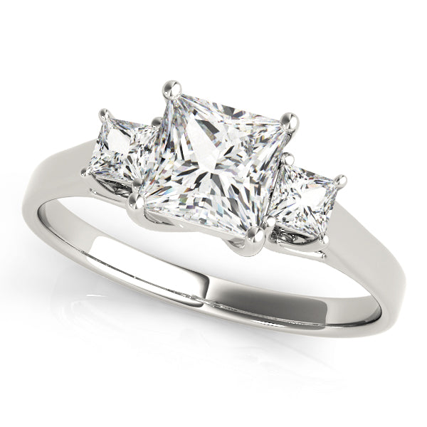 Square 3 Stone Princess Engagement Ring