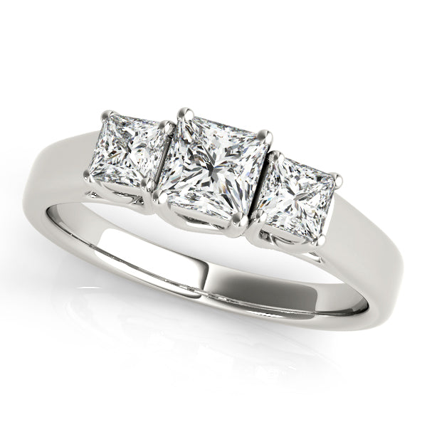 Square 3 Stone Princess Engagement Ring