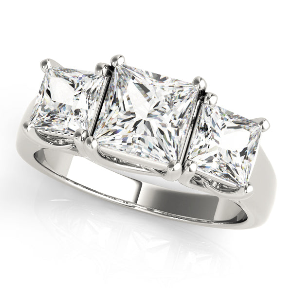 Square 3 Stone Princess Engagement Ring