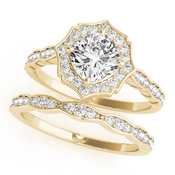 Scalloped Cushion Halo Ring Engagement Ring (84996-6)