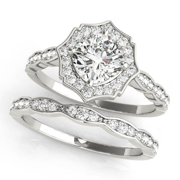 Scalloped Cushion Halo Ring Engagement Ring (84996-6)