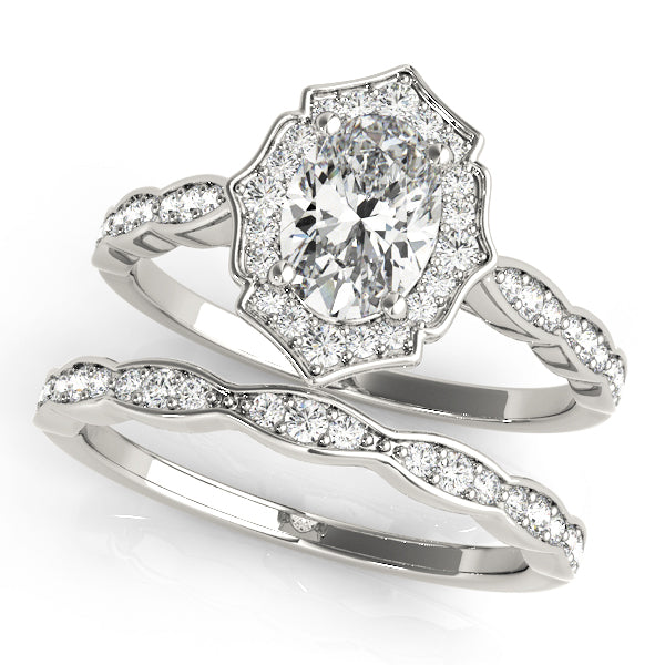 Scalloped Oval Halo Ring Engagement Ring (84998)