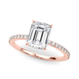 Hidden Halo Emerald Cut Center Single Row Engagement Ring (85294)