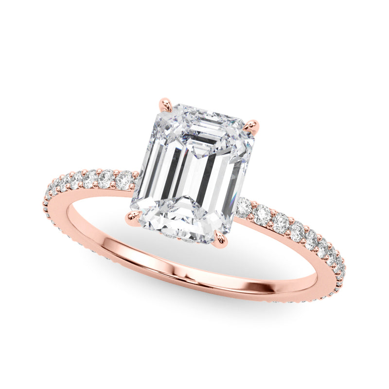 Hidden Halo Emerald Cut Center Single Row Engagement Ring (85294)