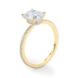 Hidden Halo Emerald Cut Center Single Row Engagement Ring (85294)