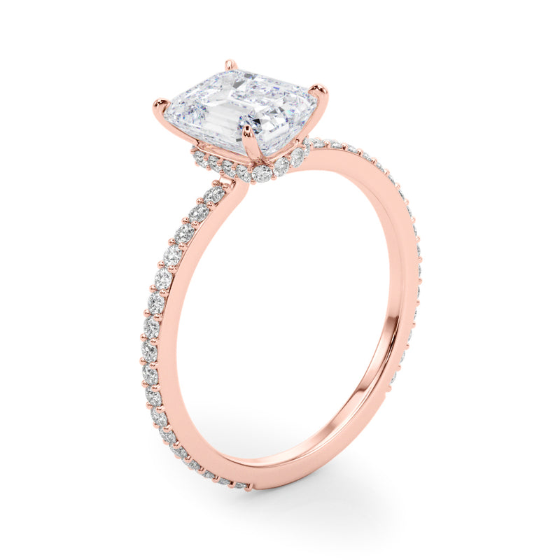 Hidden Halo Emerald Cut Center Single Row Engagement Ring (85294)