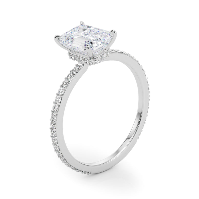 Hidden Halo Emerald Cut Center Single Row Engagement Ring (85294)