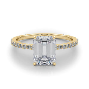Hidden Halo Emerald Cut Center Single Row Engagement Ring (85294)