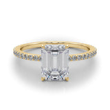 Hidden Halo Emerald Cut Center Single Row Engagement Ring (85294)