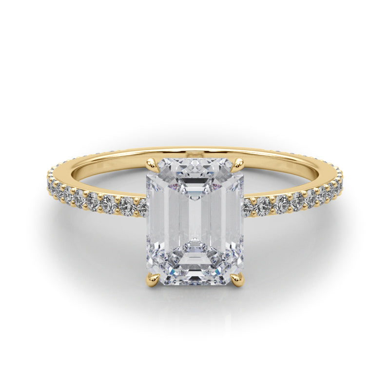 Hidden Halo Emerald Cut Center Single Row Engagement Ring (85294)