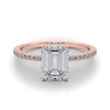 Hidden Halo Emerald Cut Center Single Row Engagement Ring (85294)