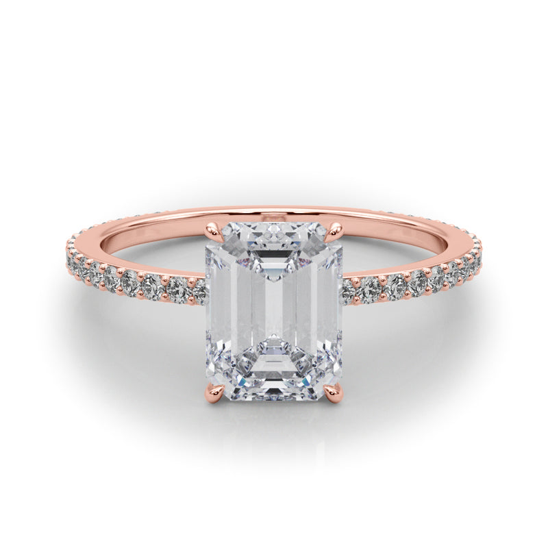 Hidden Halo Emerald Cut Center Single Row Engagement Ring (85294)