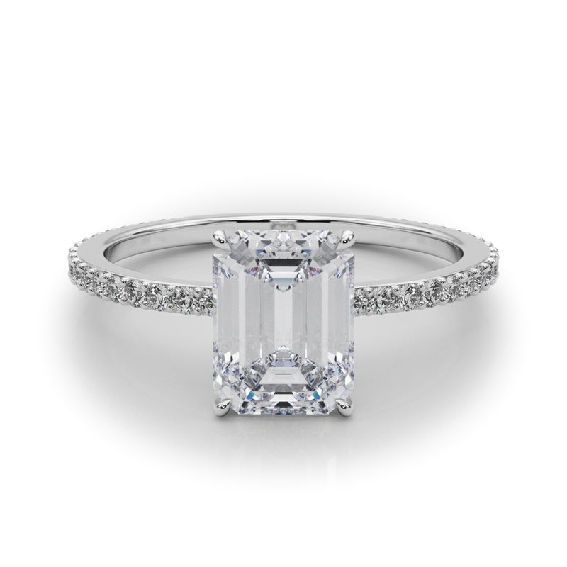 Hidden Halo Emerald Cut Center Single-Row Engagement Ring - alt view