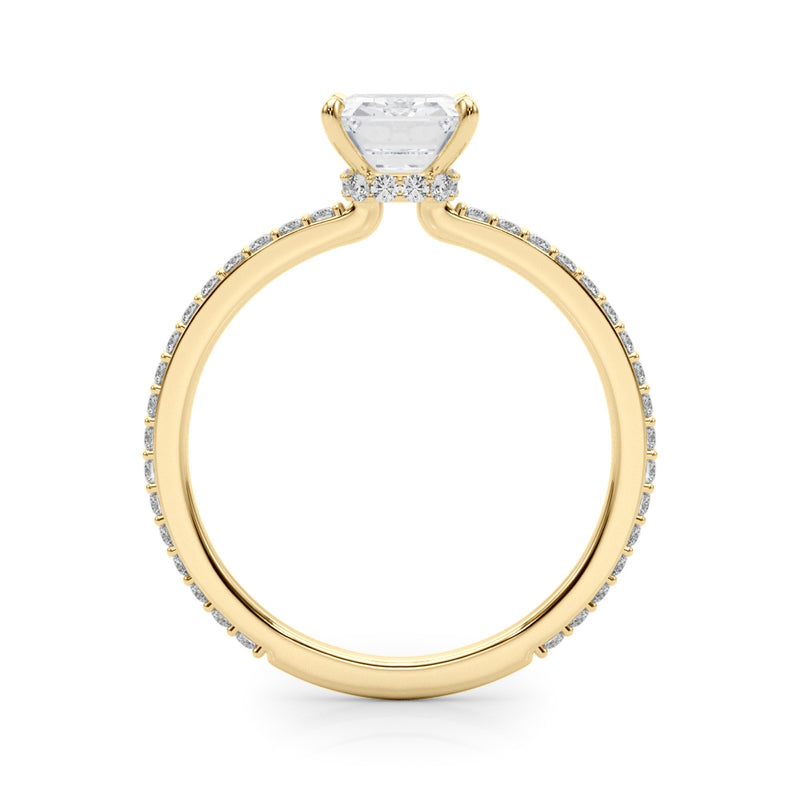 Hidden Halo Emerald Cut Center Single Row Engagement Ring (85294)