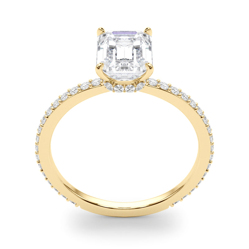 Hidden Halo Emerald Cut Center Single Row Engagement Ring (85294)