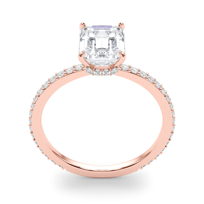 Hidden Halo Emerald Cut Center Single Row Engagement Ring (85294)