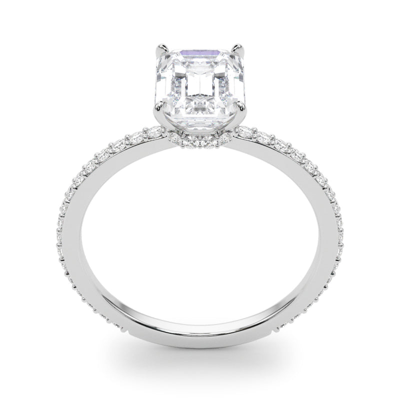 Hidden Halo Emerald Cut Center Single Row Engagement Ring (85294)