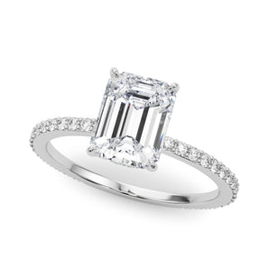 Hidden Halo Emerald Cut Center Single Row Engagement Ring (85294)