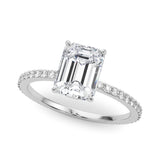 Hidden Halo Emerald Cut Center Single Row Engagement Ring (85294)