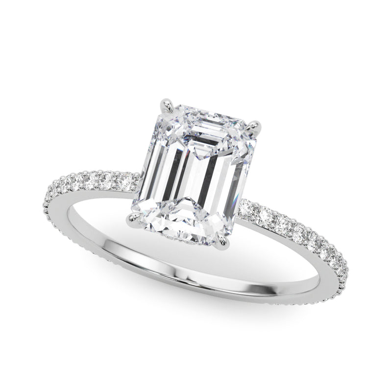 Hidden Halo Emerald Cut Center Single Row Engagement Ring (85294)