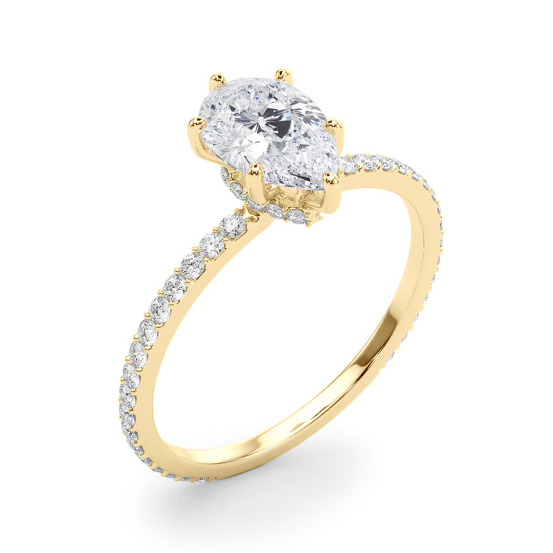 Hidden Halo Pear Center Single Row Engagement Ring (85296)