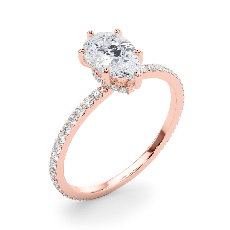 Hidden Halo Pear Center Single Row Engagement Ring (85296)