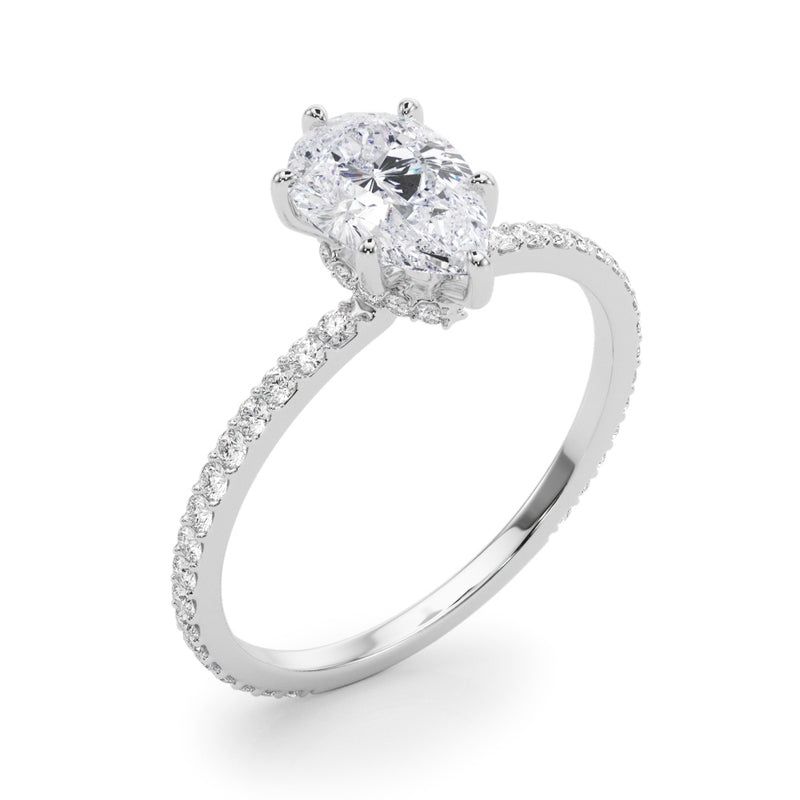 Hidden Halo Pear Center Single Row Engagement Ring (85296)