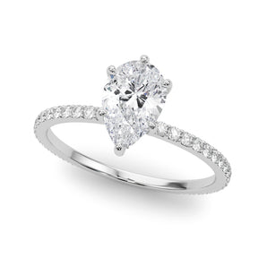 Hidden Halo Pear Center Single Row Engagement Ring (85296)