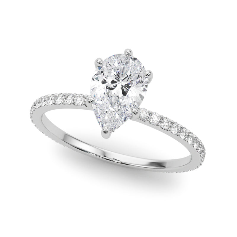 Hidden Halo Pear Center Single Row Engagement Ring (85296)