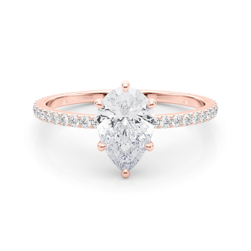 Hidden Halo Pear Center Single Row Engagement Ring (85296)