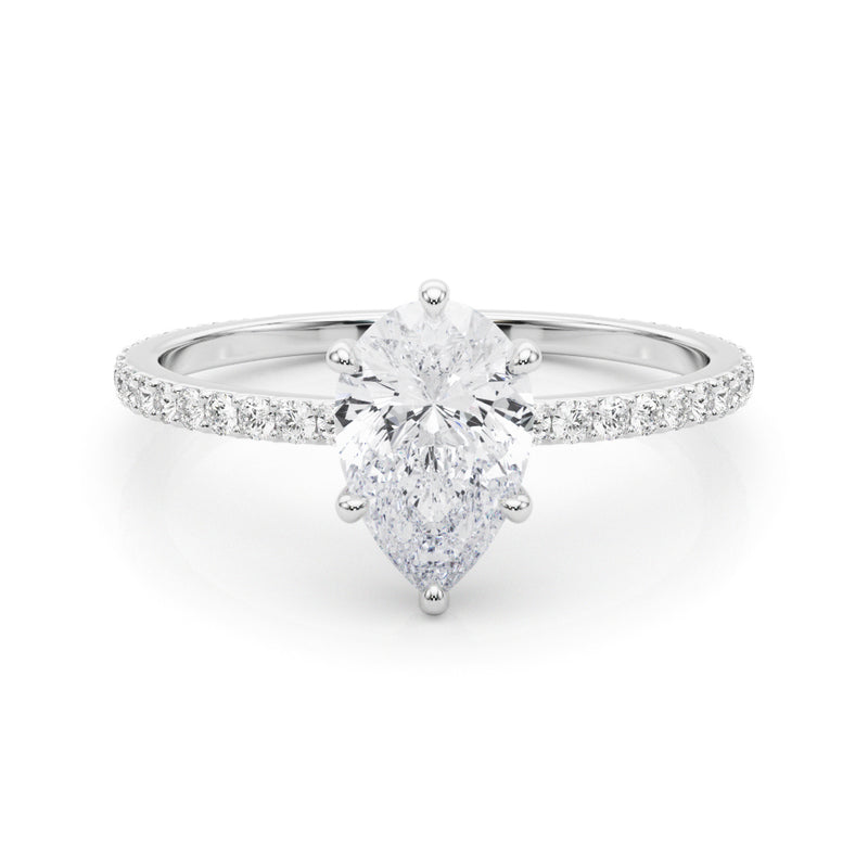 Hidden Halo Pear Center Single Row Engagement Ring (85296)