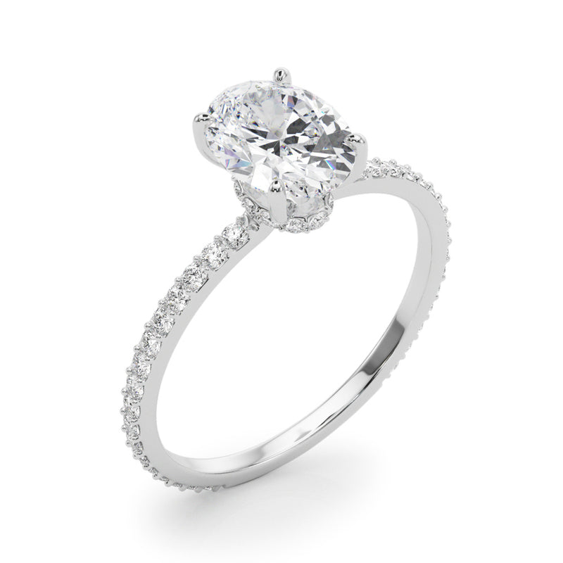 Hidden Halo Oval Center Single Row Engagement Ring (85297)