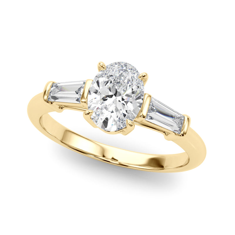 3 Stone Oval Center Taper Baguette Sides Engagement Ring (85329)