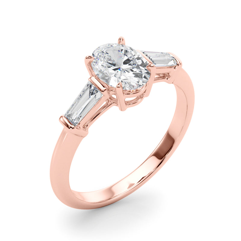 3 Stone Oval Center Taper Baguette Sides Engagement Ring (85329)