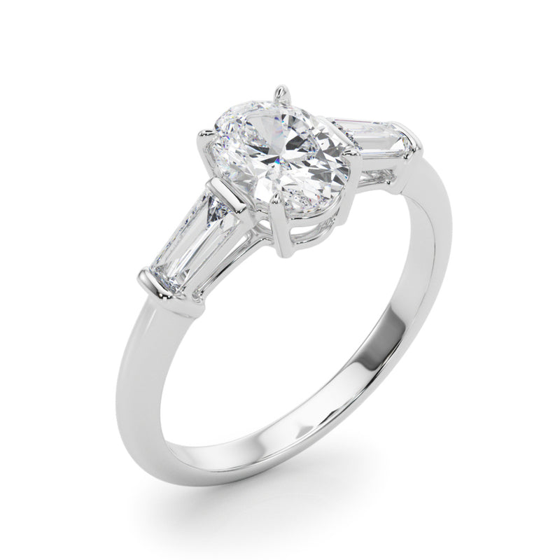 3 Stone Oval Center Taper Baguette Sides Engagement Ring (85329)
