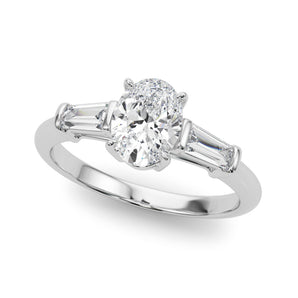 3 Stone Oval Center Taper Baguette Sides Engagement Ring (85329)
