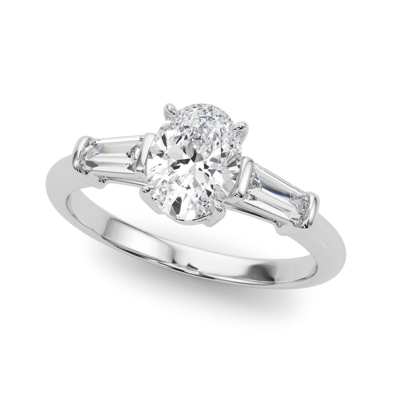 3 Stone Oval Center Taper Baguette Sides Engagement Ring (85329)