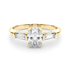 3 Stone Oval Center Taper Baguette Sides Engagement Ring (85329)