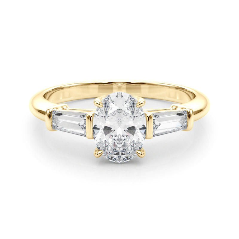 3 Stone Oval Center Taper Baguette Sides Engagement Ring (85329)