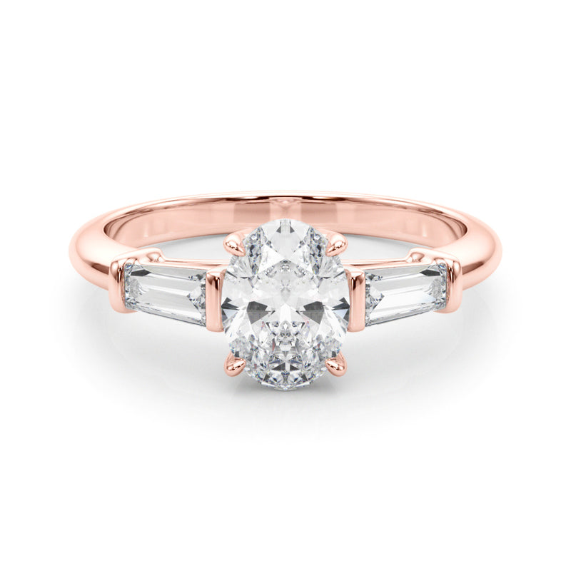 3 Stone Oval Center Taper Baguette Sides Engagement Ring (85329)