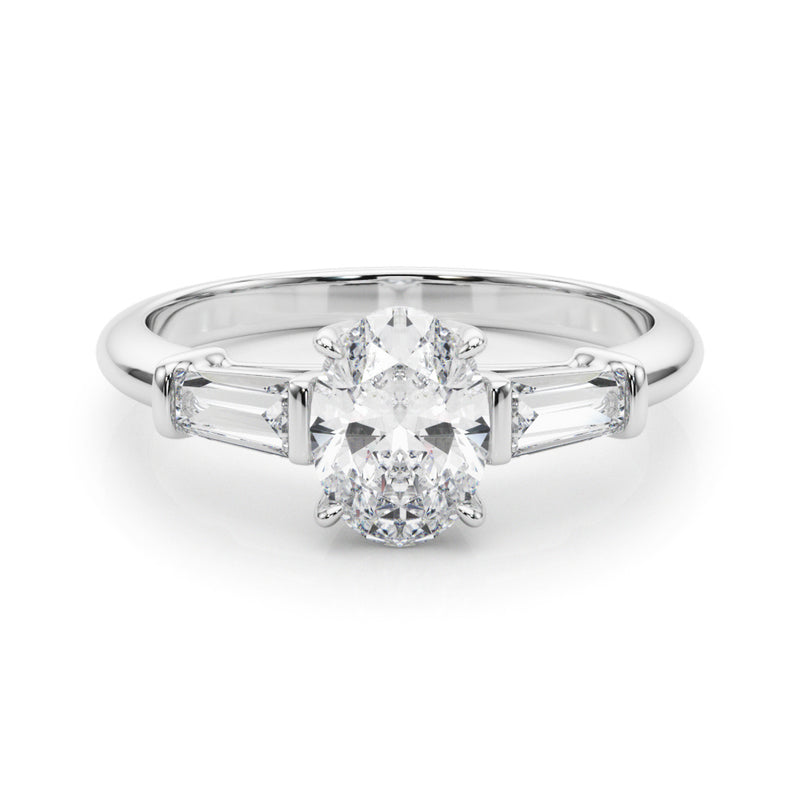 3 Stone Oval Center Taper Baguette Sides Engagement Ring (85329)