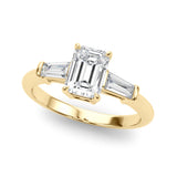 3 Stone Ring Emerald Center Taper Baquette Sides Engagement Ring (85336)