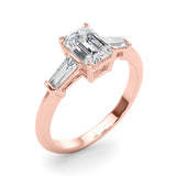 3 Stone Ring Emerald Center Taper Baquette Sides Engagement Ring (85336)