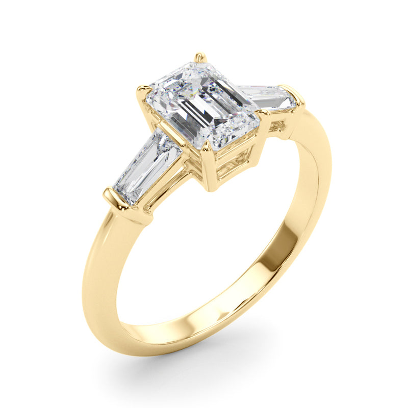 3 Stone Ring Emerald Center Taper Baquette Sides Engagement Ring (85336)