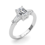 3 Stone Ring Emerald Center Taper Baquette Sides Engagement Ring (85336)