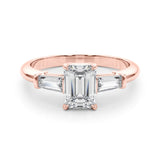3 Stone Ring Emerald Center Taper Baquette Sides Engagement Ring (85336)