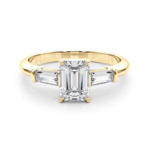 3 Stone Ring Emerald Center Taper Baquette Sides Engagement Ring (85336)