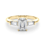 3 Stone Ring Emerald Center Taper Baquette Sides Engagement Ring (85336)