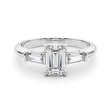 3 Stone Ring Emerald Center Taper Baquette Sides Engagement Ring (85336)